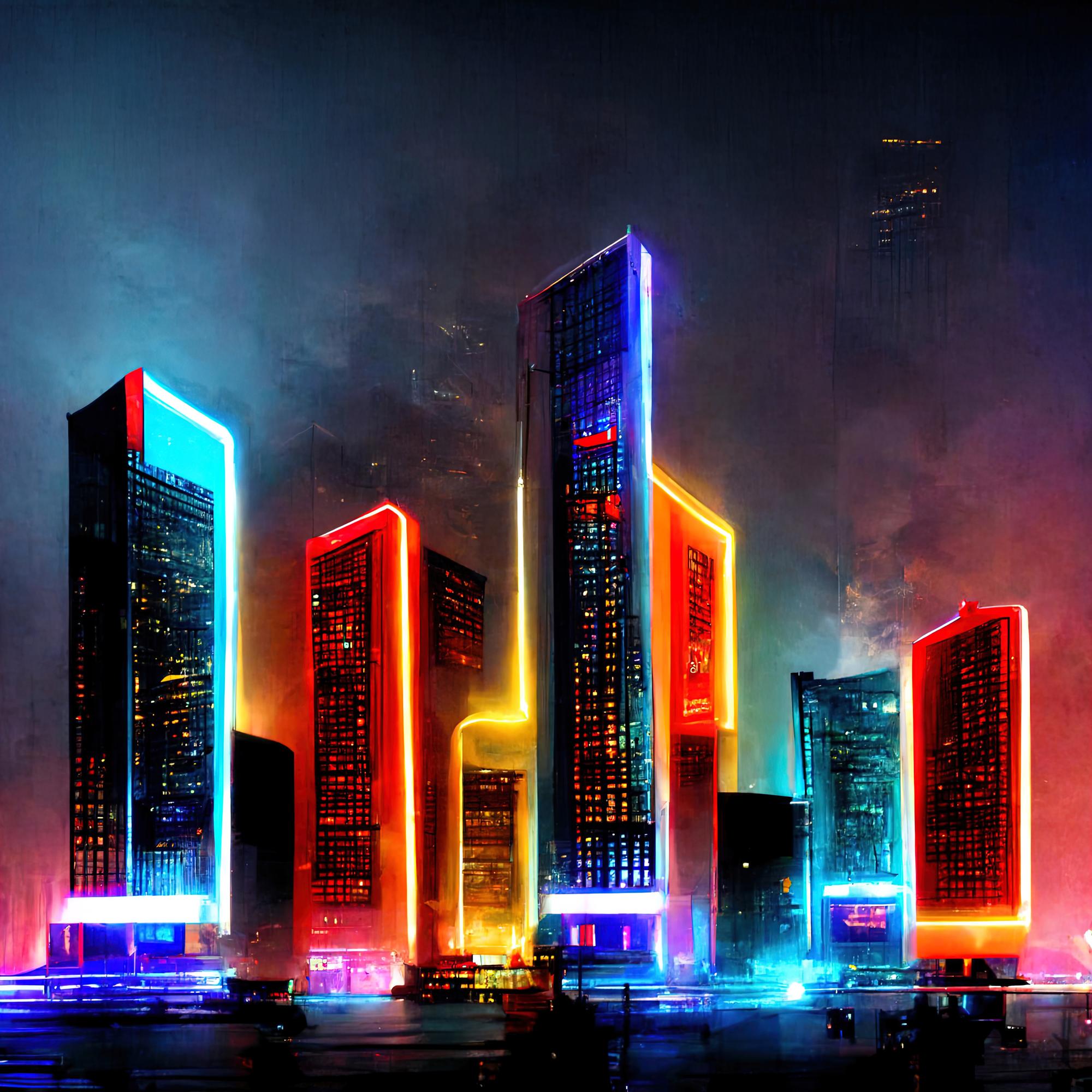 Concept art: neon city skyline